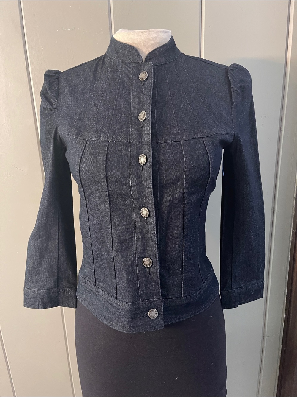 Charlotte Russe Jean Jacket Dark Denim Retro Western Cowgirl Boho Prairie NWT